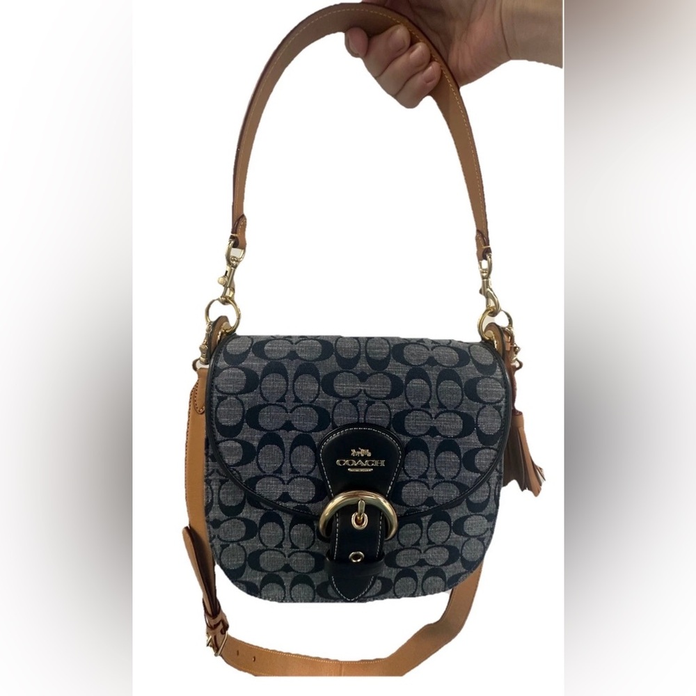 COACH Kleo Signature Canvas Crossbody Bag in Navy and Saddle NWOT
